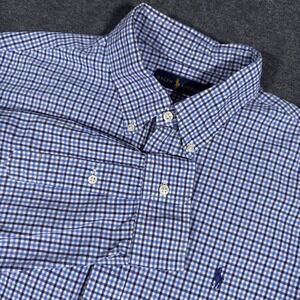Ralph Lauren Men's Long Sleeve Blue White Check Button Down Dress Shirt XL Pony